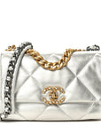 Metallic Lambskin Quilted Medium CHNL 19 Flap Silver