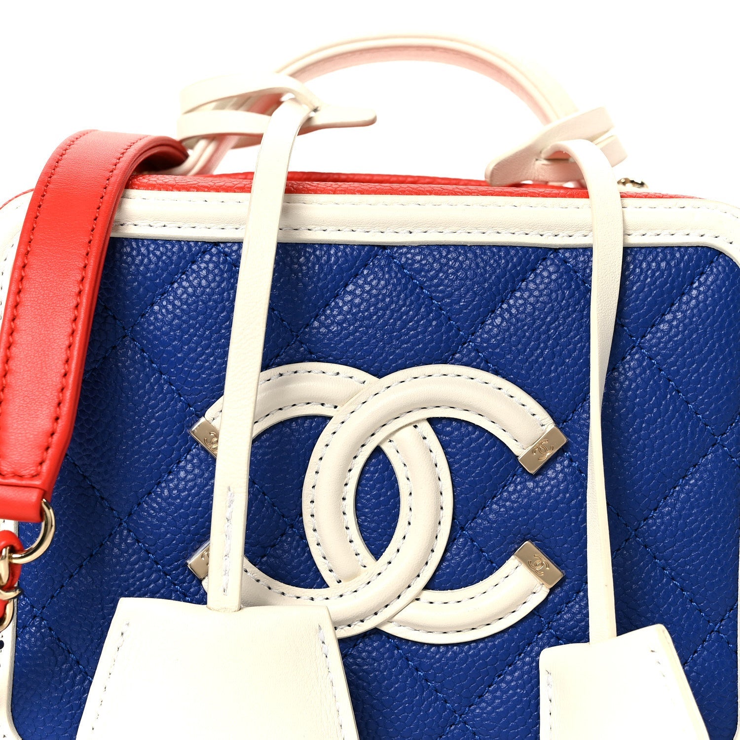 Caviar Quilted Small CC Filigree Vanity Case Blue White Red