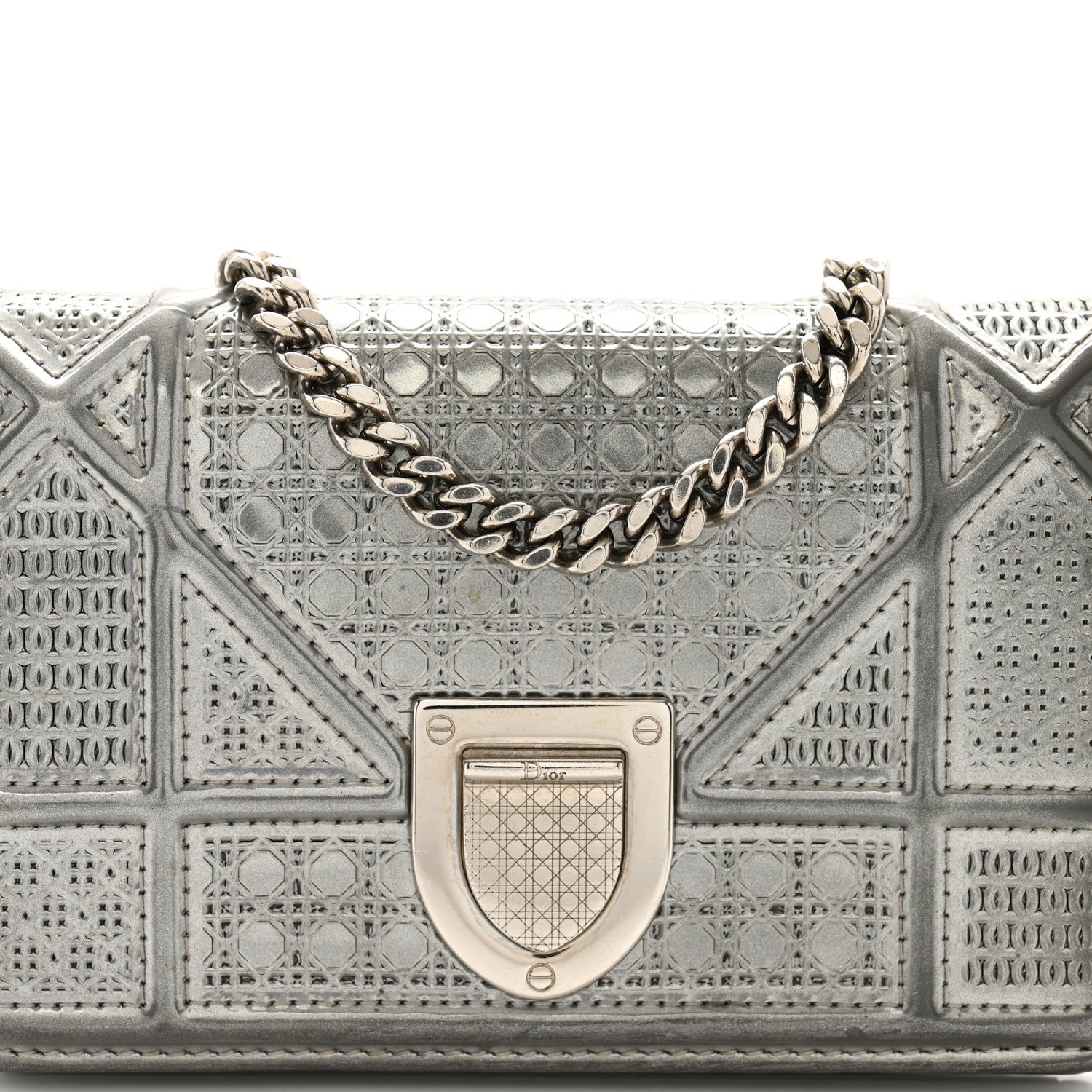 Metallic Patent Micro-Cannage Baby D1ORama Flap Bag Silver