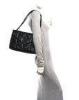 Lambskin Quilted Monogram Monochrome Medium Loulou Puffer Chain Satchel Black