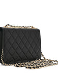 Lambskin Quilted Trendy CC Wallet On Chain WOC Black