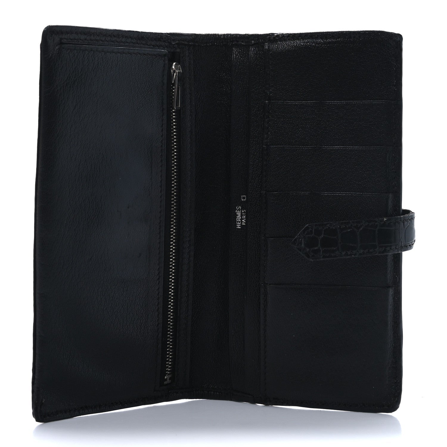 Shiny Alligator Bearn Gusset Wallet Black