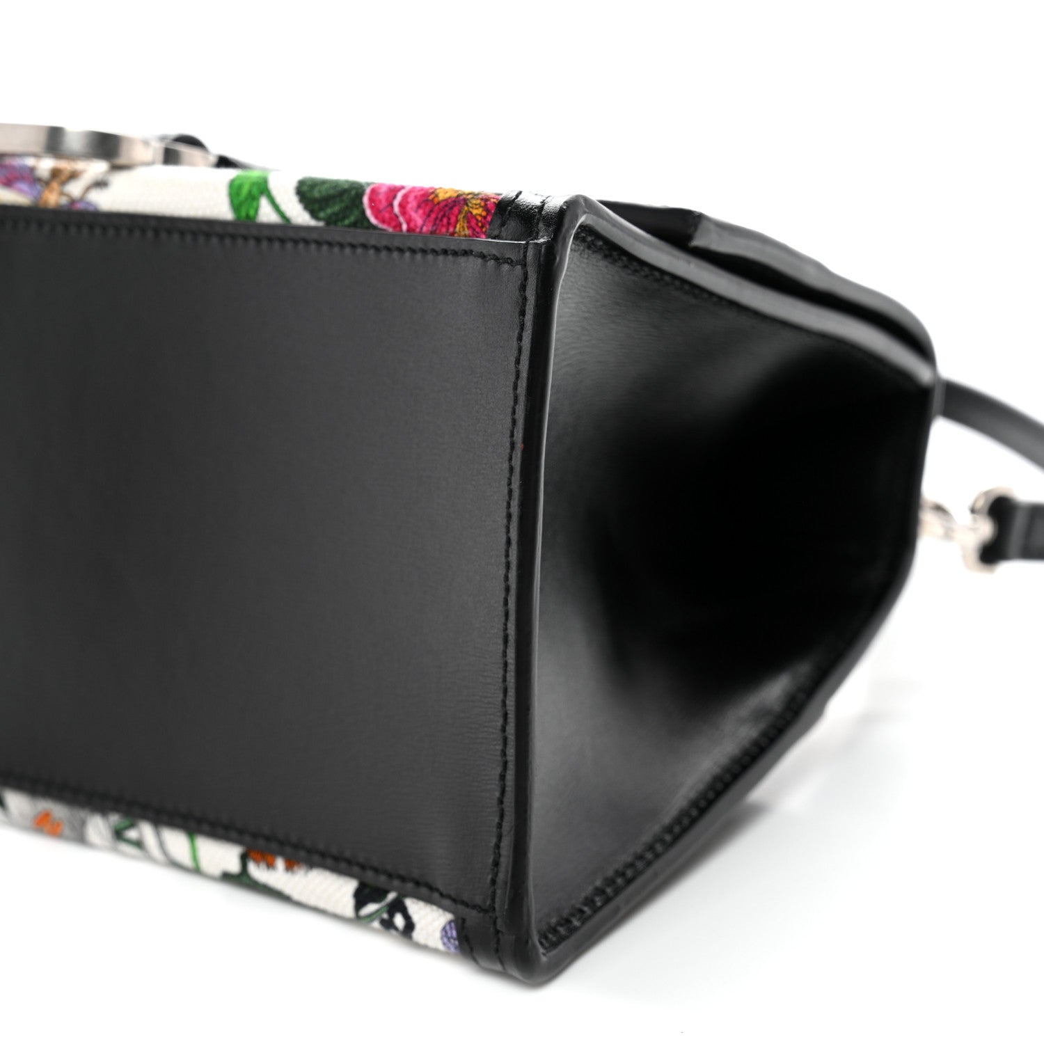 X GCCI Canvas Boarded Plutone Calfskin Flora Logo Print Small Hourglass Top Handle Bag White Multicolor Black