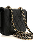 Lambskin Quilted Trendy CC Card Holder On Chain Black