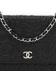 Lambskin Camellia Embossed Wallet On Chain WOC Black