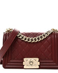 Lambskin Quilted Small Boy Flap Dark Red