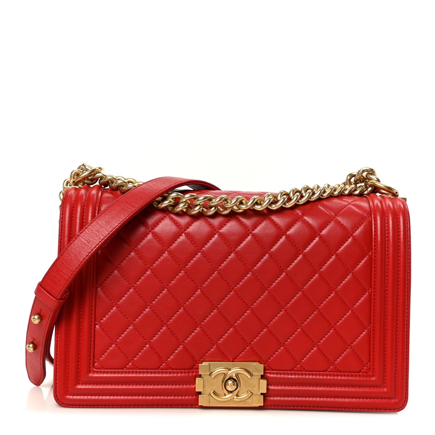 Lambskin Quilted New Medium Boy Flap Red