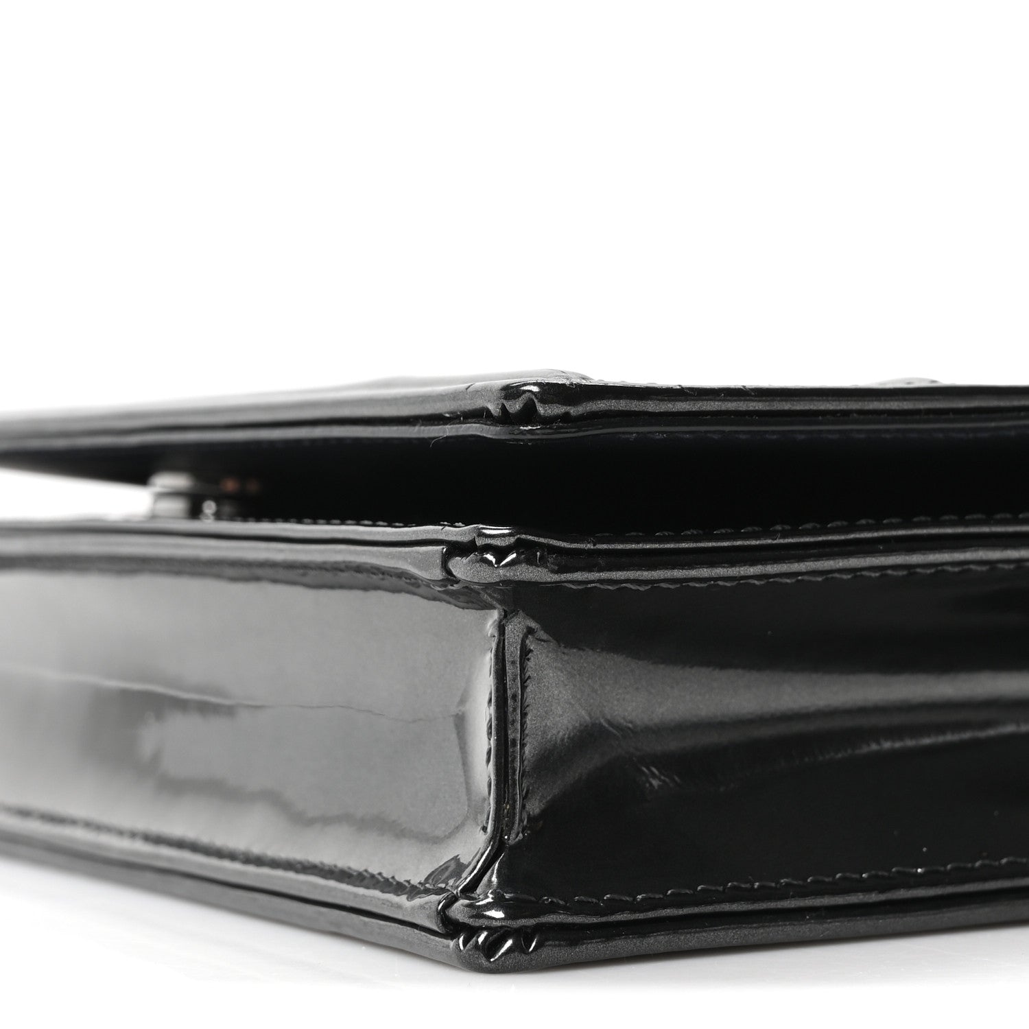Metallic Patent Micro-Cannage D1ORama Wallet on Chain Pouch Onyx Black
