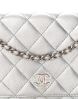 Metallic Lambskin Quilted Wallet On Chain WOC Silver