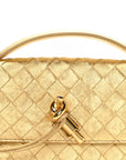 Metallic Satin Lambskin Intrecciato Long Andiamo Top Handle Clutch Gold