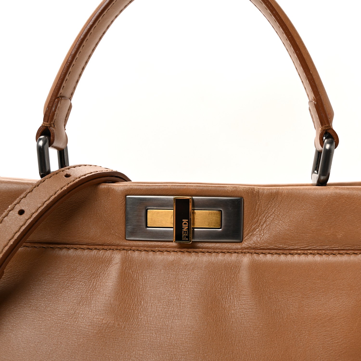 Vitello Seta Shiny Nappa Elaphe Medium Peekaboo Iconic Satchel Latte Blue