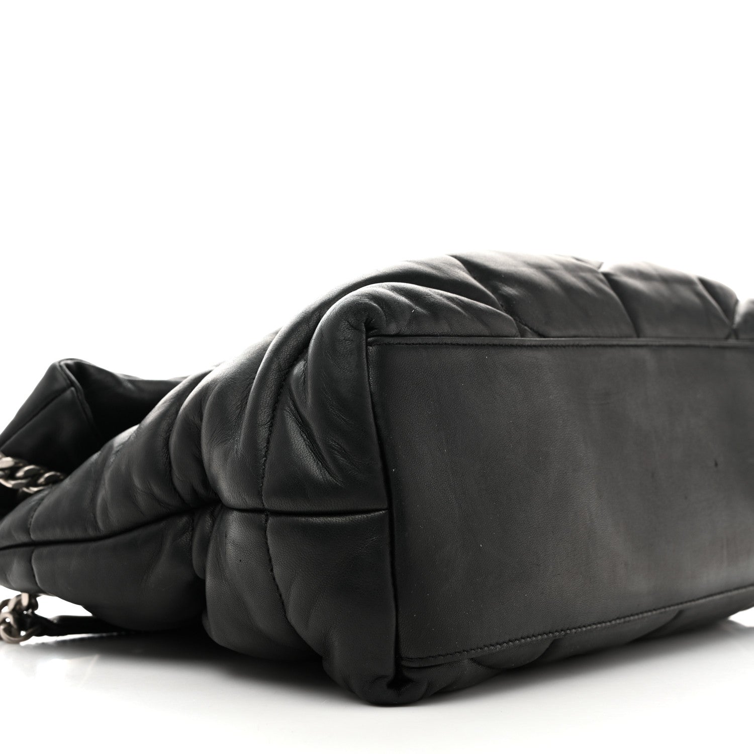 Lambskin Quilted Medium Loulou Puffer Monogram Chain Satchel Black