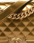 Metallic Patent Calfskin Quilted Medium Boy Flap Gold
