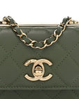 Lambskin Quilted Trendy CC Card Holder On Chain Green