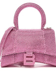 Strass Suede Hourglass Top Handle Bag XS Pink