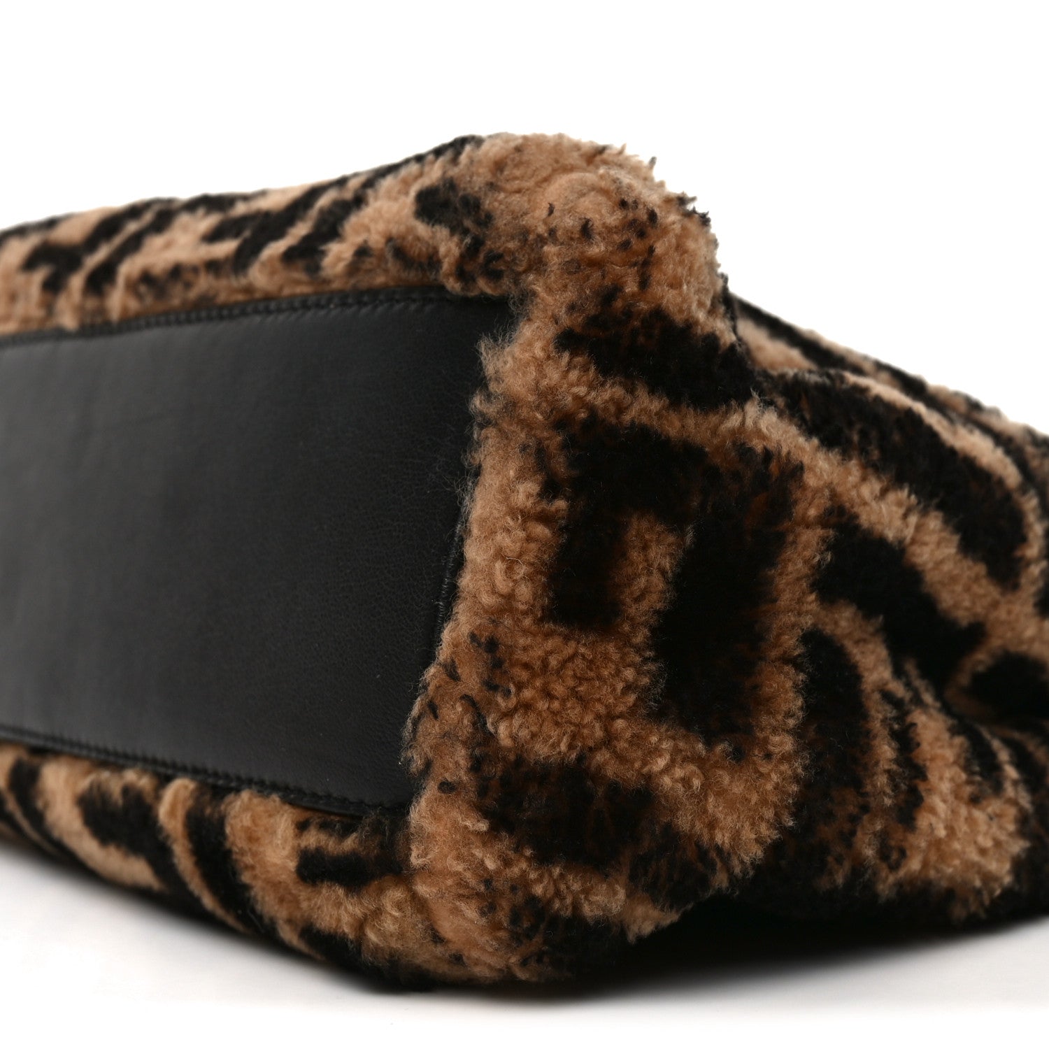 Shearling Nappa Macro FF 1974 Mini Peekaboo Iconic Satchel Tobacco Black
