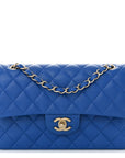 Caviar Quilted Small Double Flap Blue