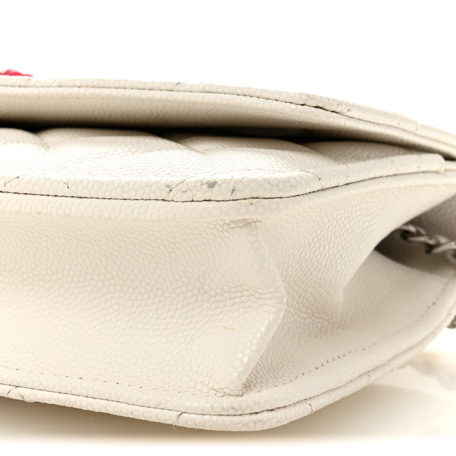 Caviar Quilted CHNL 19 Wallet On Chain WOC White Pink