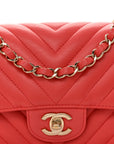 Lambskin Chevron Quilted Mini Rectangular Flap Coral