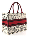 Canvas Embroidered Medium D1ORamour Graffiti Book Tote Latte Multicolor