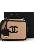 Caviar Quilted Large CC Filigree Vanity Case Beige Black