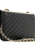 Lambskin Chevron Quilted Trendy CC Wallet On Chain WOC Black