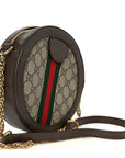 GG Supreme Monogram Web Mini Ophidia Round Shoulder Bag Brown