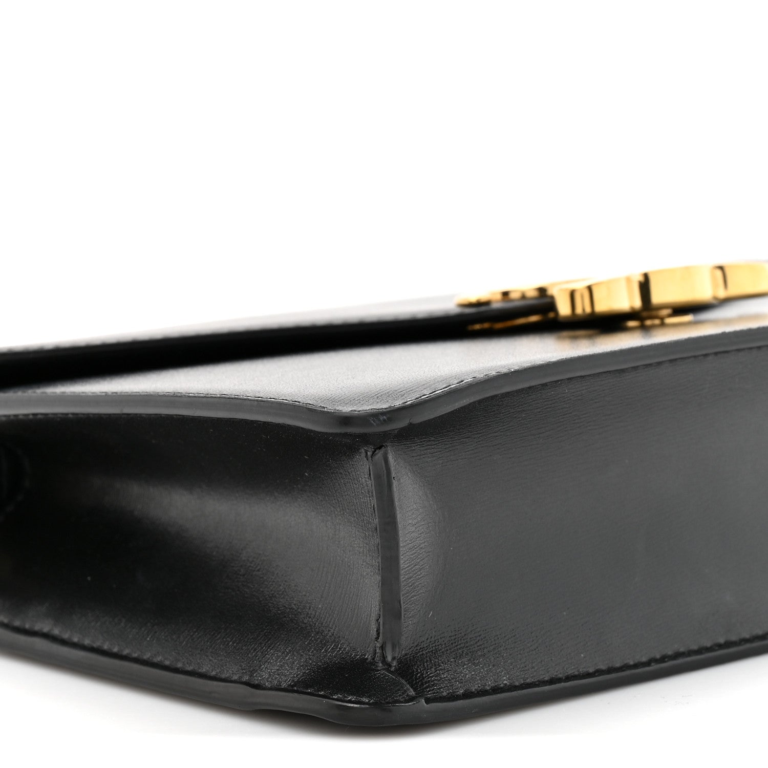 Shiny Calfskin Triomphe Margo Wallet on Chain Black