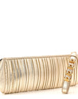 Metallic Nappa Plisse Long Clutch Gold