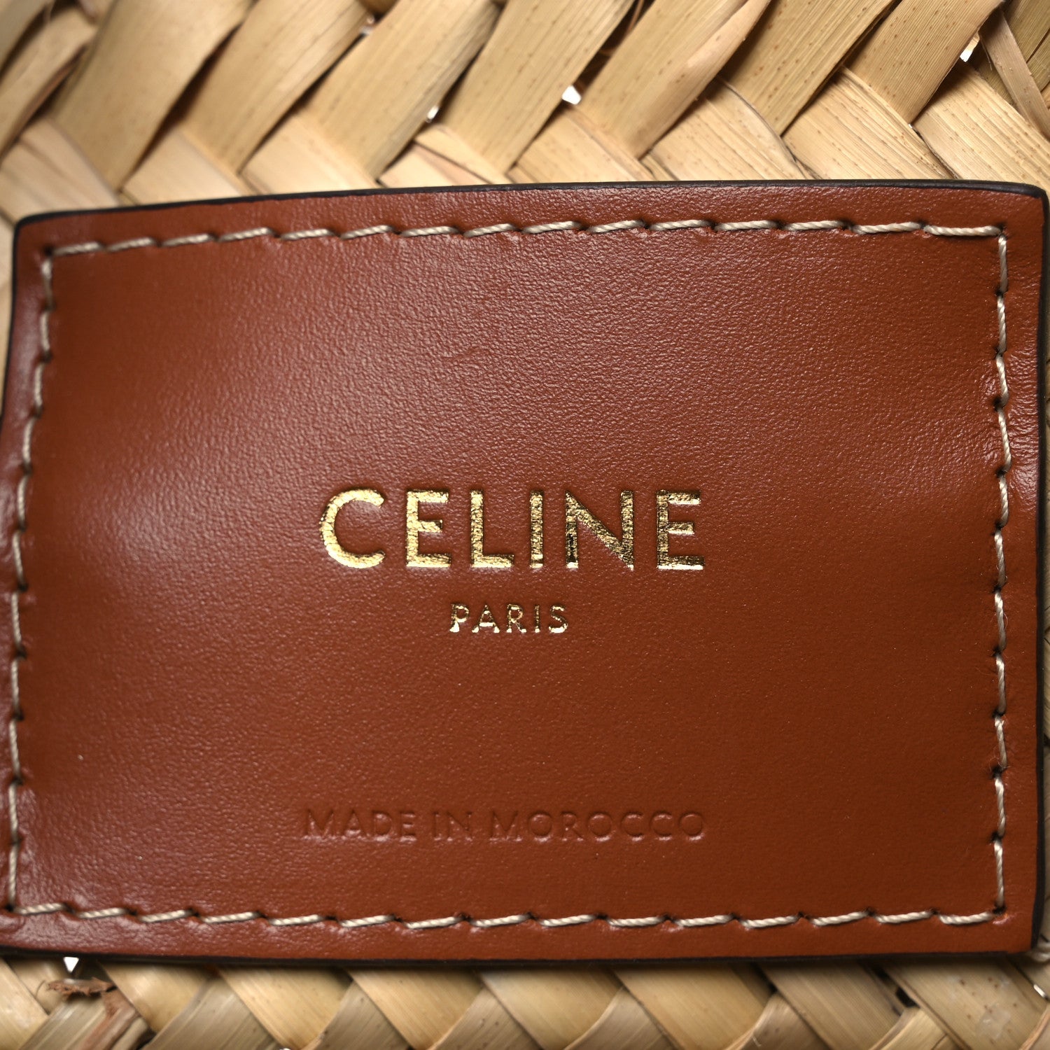 Raffia Calfskin Triomphe Medium Panier Tan