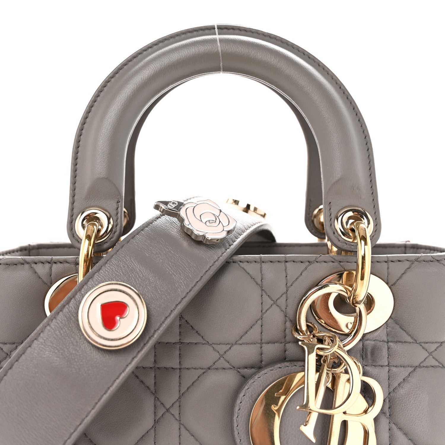 Lambskin Cannage Small Lucky Badges My Lady D1OR Grey