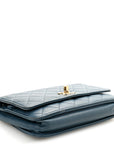 Lambskin Quilted Trendy CC Wallet On Chain WOC Blue