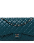 Lambskin Quilted Jumbo Double Flap Turquoise