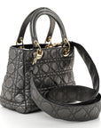 Metallic Grained Calfskin Cannage Medium Supple Lady D1OR Steel