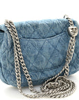 Denim Quilted Camellia Sweetheart Mini Rectangular Flap Blue