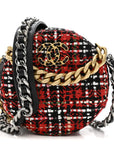 Tweed Quilted CHNL 19 Round Clutch With Chain  Red Black White Green
