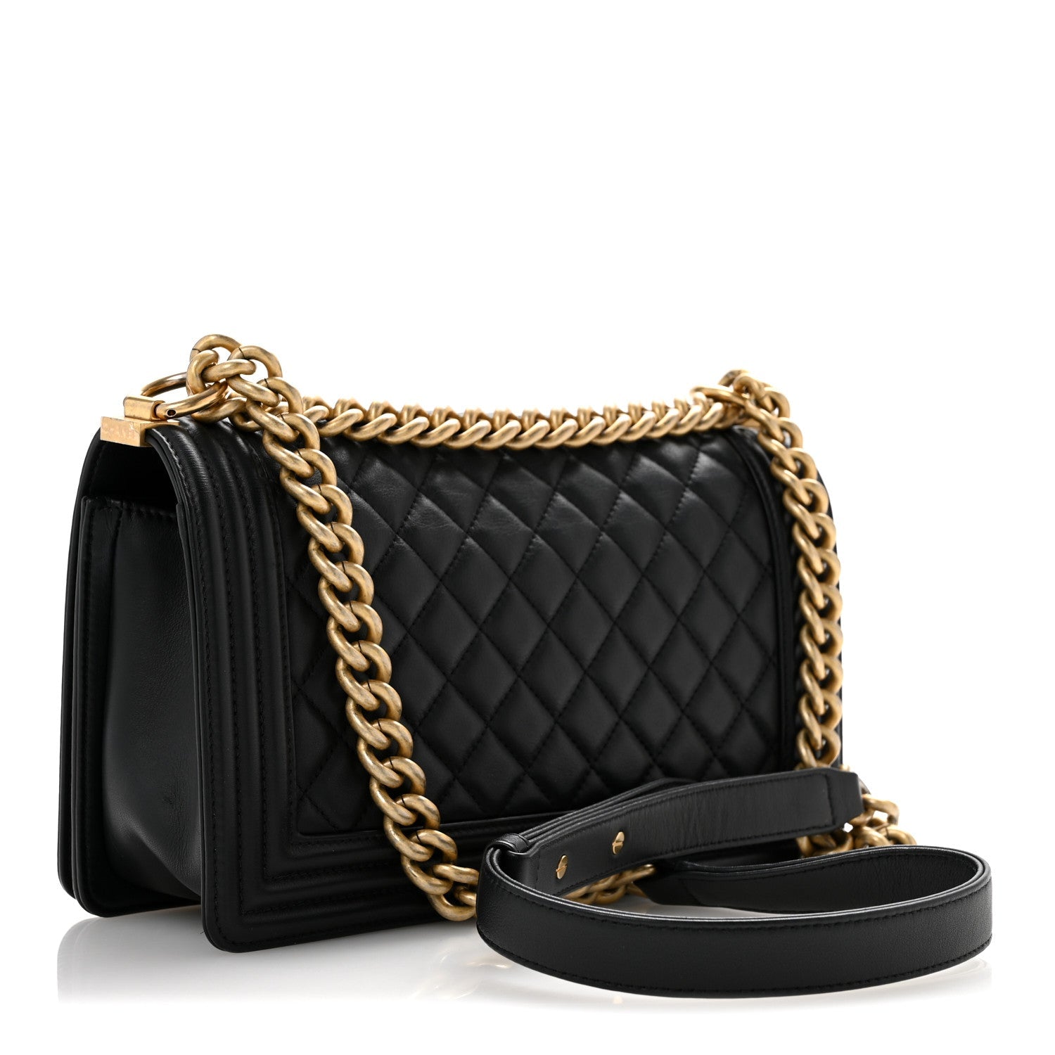 Lambskin Quilted Medium Boy Flap Black