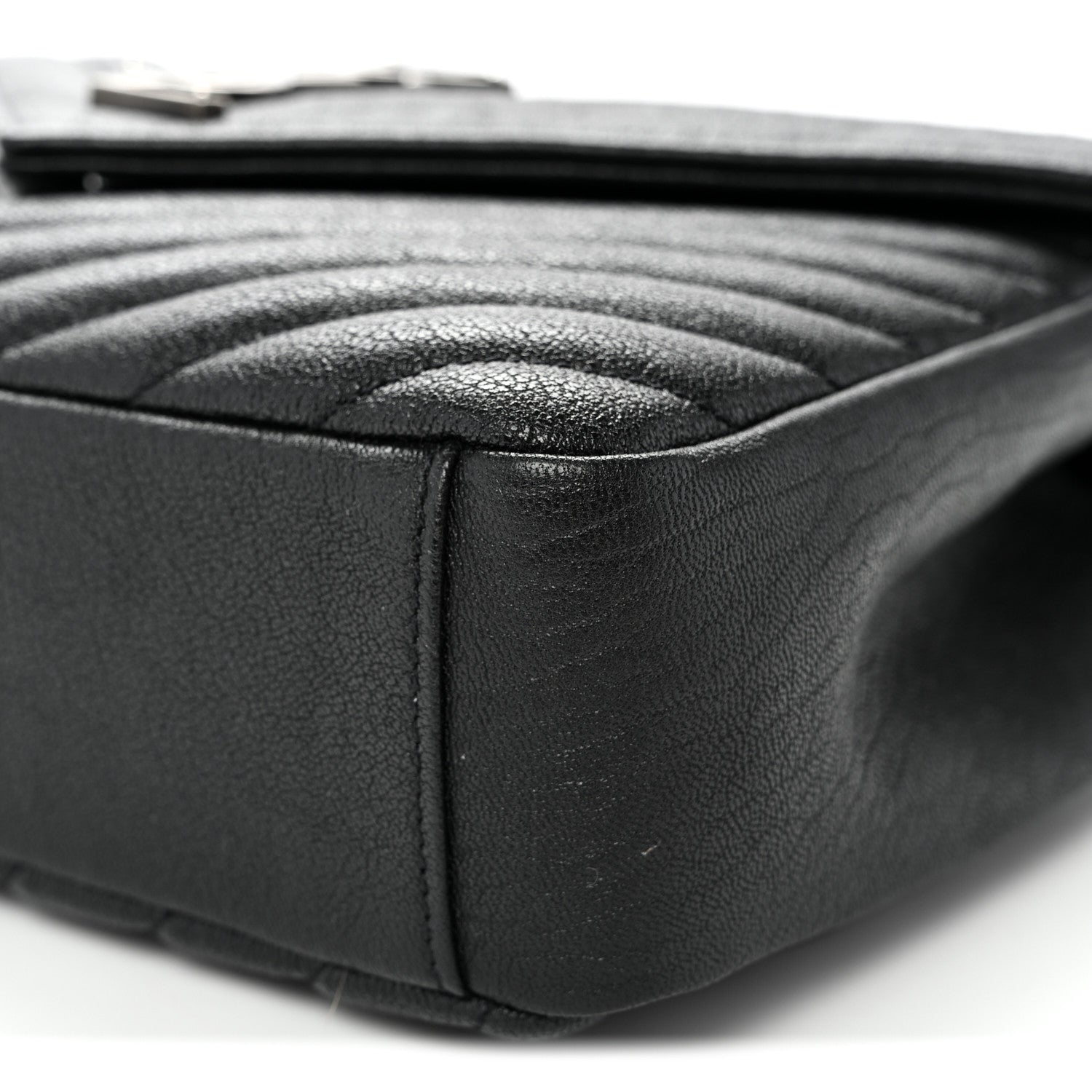 Sheepskin Matelasse Chevron Monogram Medium College Bag Black