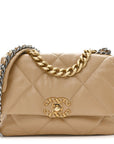 Goatskin Quilted Medium CHNL 19 Flap Dark Beige