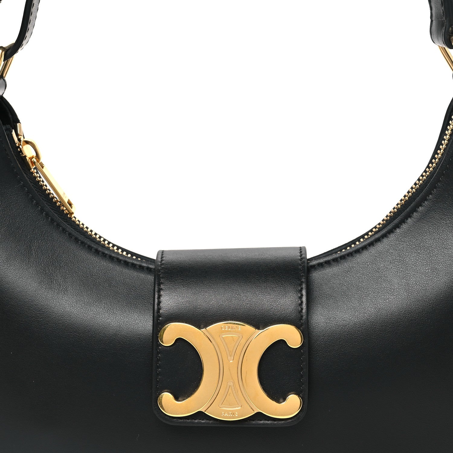 Smooth Calfskin Medium Strap Ava Triomphe Shoulder Bag Black