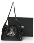 Shiny Crumpled Calfskin Quilted Small CHNL 25 Handbag Black