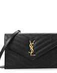 Grain De Poudre Matelasse Chevron Monogram Envelope Chain Wallet Black