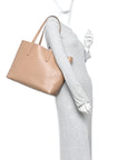 Calfskin TB Motif Embossed Medium Tote Camel