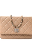 Caviar Quilted Crystal CC Wallet On Chain WOC Beige
