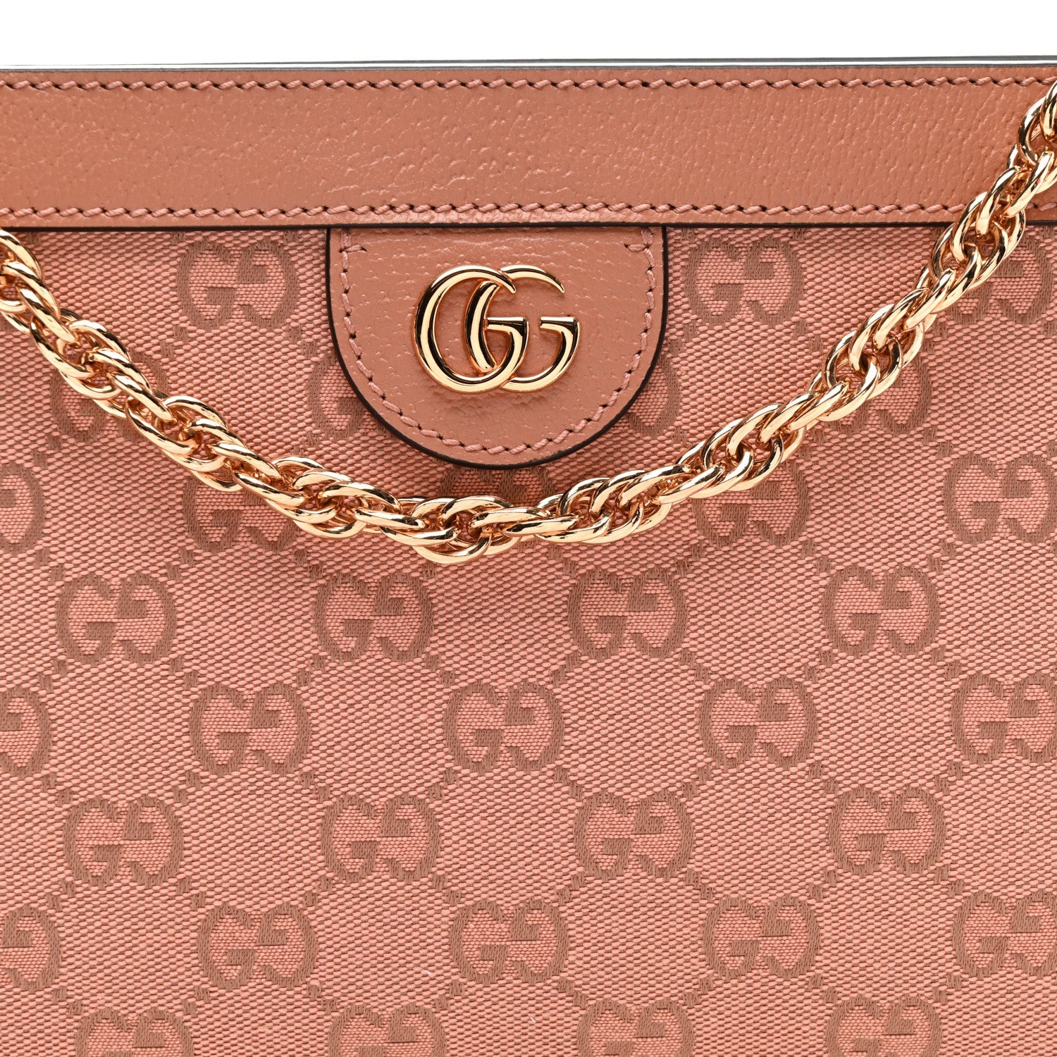 Monogram Textured Dollar Calfskin Small Ophidia Chain Shoulder Bag Cloche Rose Pink