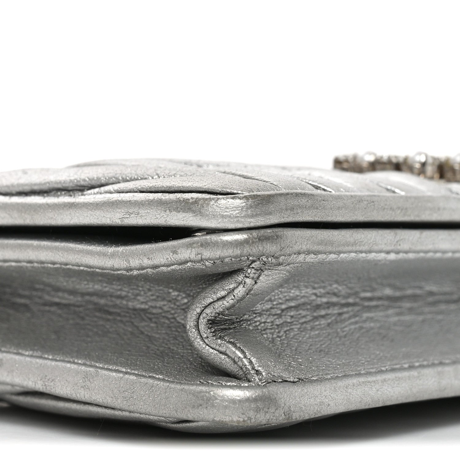 Metallic Nappa Matelasse Chain Crossbody Silver