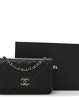 Caviar Quilted Perforated Metal CC Wallet On Chain WOC Black