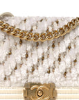 Lambskin Tulle Embroidered Medium Boy Flap White