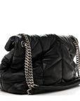 Lambskin Quilted Medium Loulou Puffer Monogram Chain Satchel Black