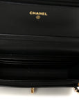 Shiny Lambskin Quilted CC Pearl Wallet on Chain WOC Black